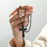 DAIIIBABYYY  -  American Flag Cross Necklace Stainless Steel Inspirational Bible Verse HipHop Lettering Pendant Chain for Boys Men Jewelry