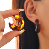 DAIIIBABYYY  -  Vintage Brown Acrylic Hoop Earrings for Women 2024 New C-Shaped Leopard Print Personality Earrings Aesthetic Jewelry Accessories