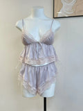 Daiiibabyyy  French Pure Lingerie Soft Silk Suspender Sleep Tops with Shorts Sexy Pajamas Women's Sleepwear V-Neck Loungewear Set Night Wears