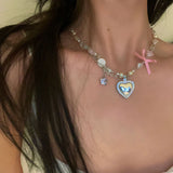 Daiiibabyyy  Y2K Five-pointed Stars Necklace for Women Pearl Heart Pendant Necklaces Fashion Temperament Luxury Personality Goth Jewelry