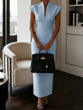 Daiiibabyyy  Sexy Deep V-neck Commute Bodycon Dress Women Fashion Cap Sleeve Cocktail Long Dress Casual Hight Waist Solid Slim Party Dresses