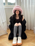 Daiiibabyyy  New Fashion Faux Rabbit Fur Bucket Hat for Women's Russian Luxury Fluffy Warm Wrap Winter Hat Fuzzy Plush Beanies Hat Y2k
