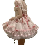 DAIIIBABYYY  -  Japan Lace Ruffle Bowknot Organza Pink Puffy Bubble Sleeves Lovely Lolita Princess Dress Cross Dresser Sissy Maid Role Play