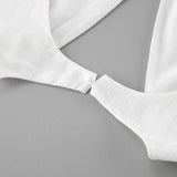 Daiiibabyyy  Elegant Backless Dress White Fashion Hollow Bow Lace-up High Waist V-Neck Dress Luxury Fashion Women Party Evening Dress