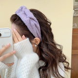 DAIIIBABYYY  -  Milk blue series~soft waxy pleated white wool headband women's wide edge high cranial top advanced sense gentle hairpin headband