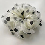 Daiiibabyyy  1PC Polka Dot Organza Scrunchies Set, White & Gray, Chiffon Hair Ties, Elegant Hair Accessories For Women