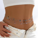 DAIIIBABYYY  -  Minimalism Silver Color Metal Slim Chain Belly Waist Chain Fashion Crystal Glass Summer Women Sexy Bikini Body Jewelry