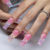 Daiiibabyyy  24Pcs Blue Long False Nails Butterfly Ballet French Cartoon  Wearable Fake Nails Full Cover Design Press on Nails Tips Art