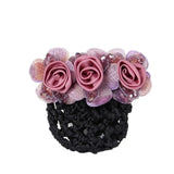 Daiiibabyyy  Spring Clip Beaded Crochet Hair Clip Barrettes For Flight Attendant Women Bun Net Crystal Hairnet Cover Zircon Flower Bun Snood