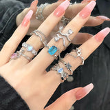 Daiiibabyyy  New Gothic Irregular Tassel Moonstone Rings Lava Chain Star Opal Stone Ring Small Fresh Wedding Party Jewelry Gifts