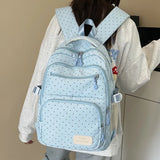 Daiiibabyyy  Nylon Polka Dot Backpack Set Stationery Storage Multi Compartment Girls Backpack Set Zipper Closure Student Backpack Girls Gifts