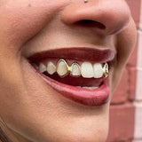 Daiiibabyyy  Stainless Steel Double Hollow Teeth Cap for Women Men Punk Hip Hop Gold Color Geometric Smooth Star Dental Grillz Couple Jewelry