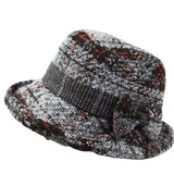 Daiiibabyyy  Vintage Thickened Middle Aged Women Bucket Hat Windproof Warm Bow Top Hat Short Brim Faux Woolen Cloche Hat Elderly Mom