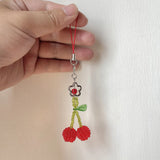 Daiiibabyyy  Handmade Red Bead Keychain Colorful Cute Exquisite Fruit Flower Bag Mobile Phone Pendant Fashion Purse Headphone Bag Accessories