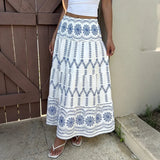 Daiiibabyyy  Bohemian vacation Flower Print Contrast Color Ethnic Loose All Match Long Skirts