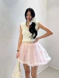 DAIIIBABYYY  -  Korean 2025 Chic Summer Sweet Temperament Patchwork Fungus Lace High Waist Versatile Fluffy Mesh Short Skirt Women