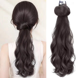 Daiiibabyyy  16inch Wavy Hair Ponytail Extensions Wig Synthetic Natural Wavy Claw Clip in Ponytail Hairpiece for Women Girls Daily Party Use