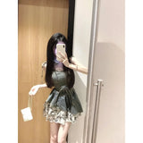 DAIIIBABYYY  -  Pure Sexy Women's Denim Dress Off Shoulder Patchwork Belt Slim Waist Dresses A-line Pleated Sweet Skirts Trendy Preppy Clothes