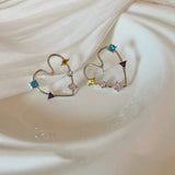 Daiiibabyyy  Hollow Out Heart-Shaped Zircon Ring Colorful Zircon Metal Simple Earrings Unique Ferris Wheel Design Women's Jewelry Earrings