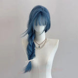 Daiiibabyyy  Blue wig With bangs Synthetic Wigs With Bangs Long Straight Cosplay Wig Natural Hair Heat Resistant For Women party Daily Use