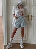 DAIIIBABYYY  -  Streetwear Light Blue Denim Shorts Women Korean Fashion High Waist Biker Shorts Jeans Feminino Summer Casual Chic
