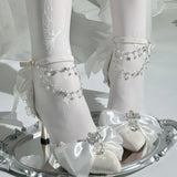 Daiiibabyyy  Mid Heel Shoes Woman Pink Green White Heels Pointed Toe Bridal Heels Lolita Heels Y2K Accessories Bow Pearl Stiletto Women