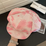 Daiiibabyyy  Dopamine Fashion Gradual Change Sweet Star Stripe Print Berets Y2K Spring Autumn Travel Versatile Elegant Painter Hats Woman