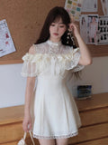 Daiiibabyyy  Japanese Sweet Off Shoulder Bow Dresses Y2k Aesthetic Lace Patchwork Grunge Vestidos Harajuku Women A-Line Ruffled Mini Dress