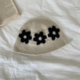 Daiiibabyyy  Korean Sweet Three-dimensional Flower Hand-crocheted Bucket Hat Men's and Women's Spring and Summer Fashion Versatile Basin Cap