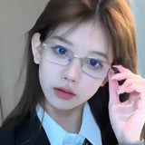 DAIIIBABAYYY  -  Y2K Harajuku Small Square Frame Glasses Women Retro Metal Eyeglasses Clear Reading Spectacle Blue Light Blocking Eyewear
