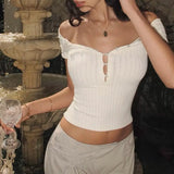 Daiiibabyyy  French Sexy Pearl Short Sleeved T-shirt Women Design Sense Niche Early Spring New Round Neck Knitted Top