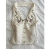 Daiiibabyyy  Crop Tank Tops Summer New High-enddesigned Niche Advanced Chic Temeprature Embroidered Lace Slim Vest Suspender Top