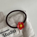 DAIIIBABYYY  -  Korean Style Acetate Fresh Girl's Age-Reducing Color-Blocking Flower Hair Band Ball Hair Tie Hair Band New Rubber Band