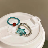 DAIIIBABYYY  -  New Sweet Blue Dream Jelly Shell Resin Star Rings Metal for Women Girls Starfish Beaded Finger Rings Ocean Jewelry Accessories