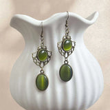 Daiiibabyyy  Retro Victorian Era Hollow-out Lace Green Opal Dangle Earrings for Women Goth Halloween Party Pagan Witchcraft Jewelry Accessory
