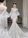 Daiiibabyyy  Elegant Off Shoulder Wedding Dress Women Sweetheart Strapless Lace Embroidered Mermaid Bridal Dress Vestidos De Novia Customized