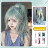 Daiiibabyyy  Natural Looking Long Hair Wig Mint Green Full Head Cover Style Hair Extension Realistic Simulation for Daily Use Women