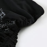 DAIIIBABYYY  -  Star-shaped Rhinestone Slit Crop Top Asymmetric Drawstring Lace-up Strapless Tube Tops for Women y2k Aesthetic Summer Tee