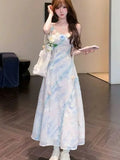 Daiiibabyyy  Summer Pure Desire Floral Print Slimming Long Dr High Waist A-Line Silhouette Korean Sle Commute Casual Vacay Fairy Skirt