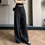 Daiiibabyyy  Gray High-Waisted Wide-Leg Pants Drapey Fabric Loose Fit Casual Women's Fashion Trousers Daily Wear Bottoms