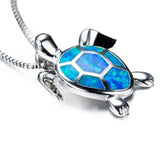 Daiiibabyyy 100% 925 Silver Blue Fire Opal Sea Turtle Pendants Necklaces for Women Girl Animal Ocean Beach Jewelry Dropship