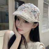 DAIIIBABYYY  -  American Personalized Leopard Print Lace Splicing Hole Forward Hat Women's Trend Y2k Breathable Short Brim Sunshade Painter Cap