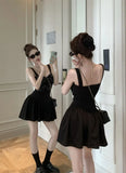DAIIIBABYYY  -  Black Sequin Camisole Dress Women Summer Short Stature Waist Cinching Temperament Ballet Style A-line Fluffy Short