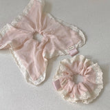 Daiiibabyyy  1PC Pink Lace - Trimmed Hair Accessories Set, Romantic Scrunchies For Women, Elegant Hair Ties For Daily And Party Wear