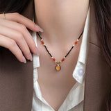 Daiiibabyyy  Creative Black Crystal Beads Rhinestone Enamel Pomegranate Pendant Necklaces for Women 18K Gold Stainless Steel Chokers