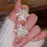 Daiiibabyyy  Sparkling Micro Inlaid Rhinestone Crystal Flower Stud Earrings Women Party Light Luxury Jewelry Wedding Birthday
