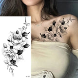DAIIIBABYYY  -  Black Flower Women Sexy Tattoo Sticker Women Dot Rose Peony Body Chest Art Temporary Tattoos Water Transfer Fake Tattoo Stickers