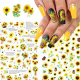 Daiiibabyyy 1pcs 3D Sunflower Nail Stickers Rose Florals Water Transfer Decals Nail Art Sliders Decorations Manicure Wraps Accessories