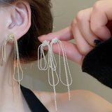Daiiibabyyy  Silver Needle Knotted Tassel Earrings for Women Fashion Unique Design Drop Earring Light Luxury High-end New Jewelry