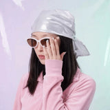 Daiiibabyyy  Polyester Liquid Silvery Headscarf Stripe Sparkly Shiny Metallic Bandana White Breathable Satin Square Turban Music Festivals